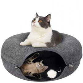 Pawise Peekaboo Cat Cave Donut Tunnel Bed, Cat Tunnel Bed,Bonus Separate Pom-Pom Bell Toy (Not Attached to Cave),Convertible Felt Cats Cave for Indoor Catty(X-Large)