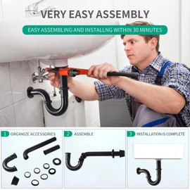 Siphon Sink - Universal Syphon Bathroom Sink 1 1/4 Inch x 32 mm, Stainless Steel Drain Pipe for Bathroom and Kitchen Sink (Black 28 cm)