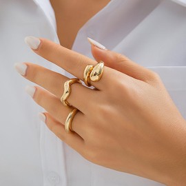 Chunky Gold Rings for Women Adjustable Silver Statement Rings Open Bold Thick Rings Gold Stackable Rings Chunky Silver Rings for Women Chunky Rings Set Silver Gold Plated Jewelry (Style1_gold 3 pcs)