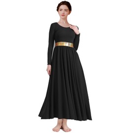 ORIDOOR Women Worship Liturgical Dance Dress Full Length Church Robe Modern Praise Dance Dress Lyrical 03a-Black Medium