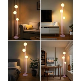 ACOHOOK 3-Light Pink Floor Lamp Dimmable, Unique Candle Holder Style Tall Standing Lamps with 3000K G9 Bulbs for Reading, Mid Century Modern Floor Lamp for Living Room Bedroom Office