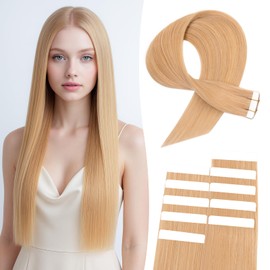 MY-LADY Tape Extensions Real Hair 10 Pieces 30 cm Natural Blonde Remy Invisible Hair Tape-In Hair Extensions Natural 15 g 12 Inches #24 Straight Real Hair Skin Weft Tape