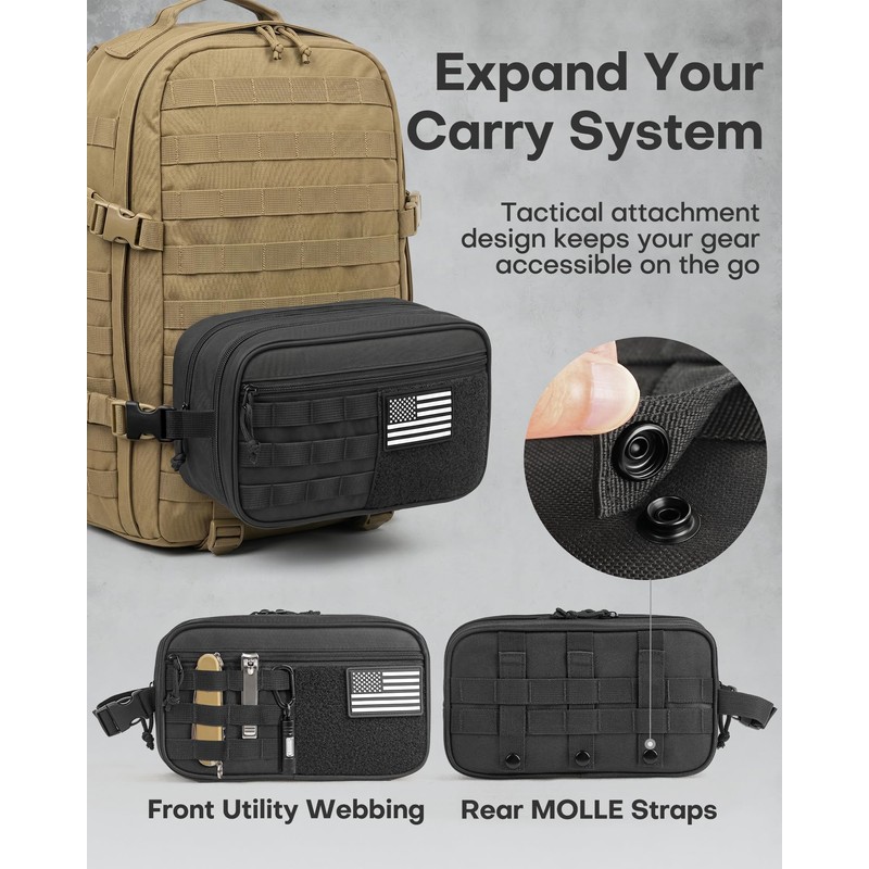 HOTOR Tactical Toiletry Bag Men, MOLLE Pouches, EDC Pouch, Black
