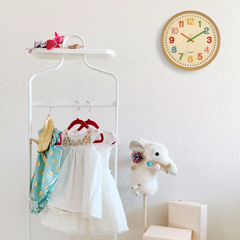 Foxtop Silent Kids Wall Clock Non-Ticking Battery Operated Colorful Childrens