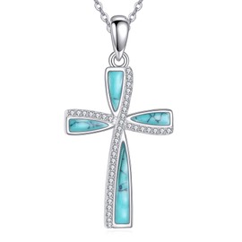 DAYLINLOVE Cross Chain 925 Sterling Silver Turquoise Cross Pendant Necklace Christian Religious Jewellery Gifts for Women Men