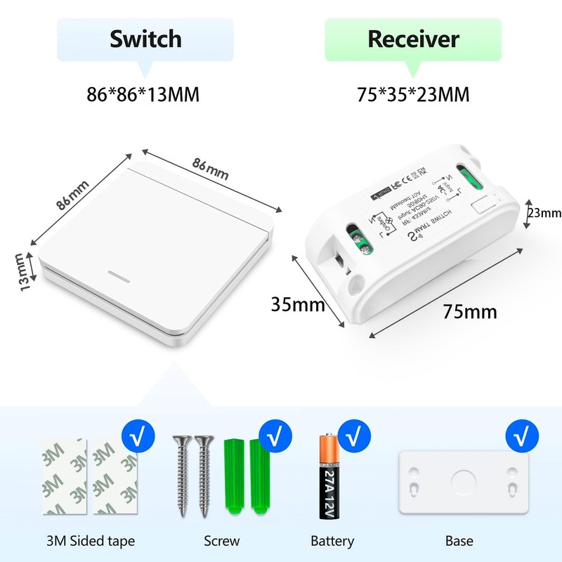 Tedeligo Wireless Light Switch Kit AC 220V 230V Mobile Switch