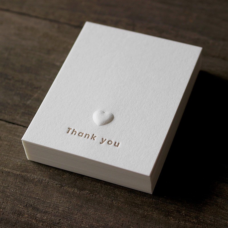 BAY LETTERPRESS 30 Typography Heart Embossed Thank You Cards &