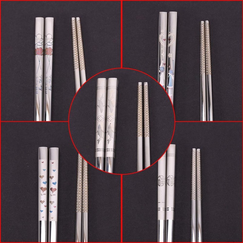 Fdit Stainless Steel Love Hearts Pattern Chopsticks, 1 Pair, Dishwasher
