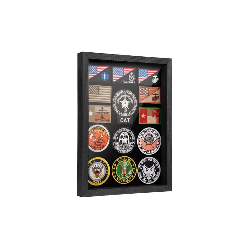 Patch Display Case Wall Mount — Black Wooden Patch Display