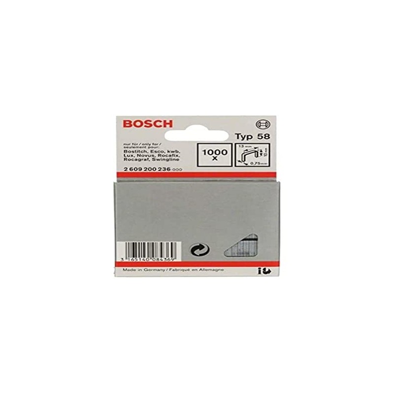 Bosch 2609200236 Fine Wire Staple 10x13mm 1000 pcs, Silver, 10