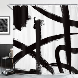 Black and White Striped Shower Curtain for Bathroom Decor 72Wx72H Abstract Modern Geometric Aesthetic Simple Minimalist Mens Cool Art Printed Fabric Polyester Waterproof 12 Pack Plastic Hooks