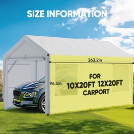 Quictent Carport Replacement Tarp Canopy Mesh Window Sidewall with Bungees Balls, for 10x20 ft or 12x20 ft Garage Party Tent Shelter - White, One Sidewll Panel Only