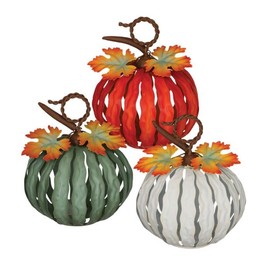 Regal Art & Gift LED Pumpkin Décor Set for Indoor Fall Display | Light-Up Metal Pumpkins with Colorful Finish for Tabletop, Mantel, or Shelf Decoration | Multi | Set of 3
