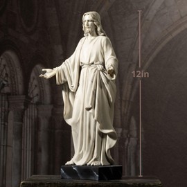 ShineOnAngel 12inch Jesus Statue Hand Painted Marble Look Jesus Christ with Open Arms Religious Home Decor Resin Sculpture Christian Home Décor
