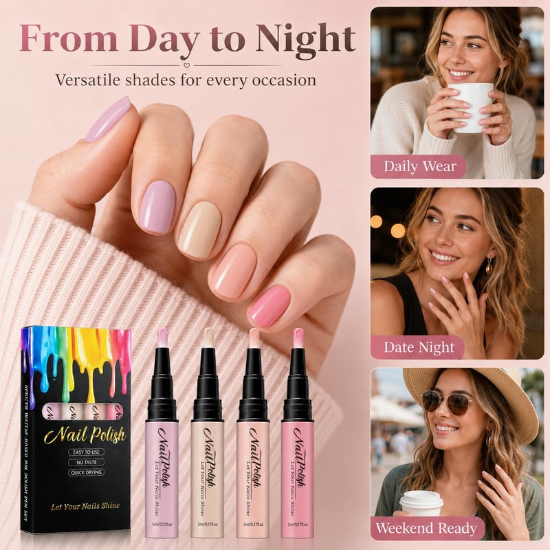 4PCS Water-Based Nail Polish Pen, ,Fast Drying Water Based No