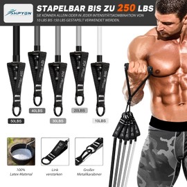 Resistance Bands Set, 250 lbs Resistance Bands, 5 Different Thicknesses, Fitness Bands Set with Handles, Ankle Straps and Door Anchor, Portable Backpack, for Indoor Home Gym and Outdoor Use