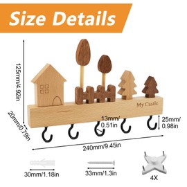 MOROBOR 1PCS Wooden Key Holder, House Shape Wall Mounted Coat Rack Wooden Coat Hooks Key Hangers Decorative Key Hooks Kids Coat Hangersfor Bedroom Entryway Hallway Home Office