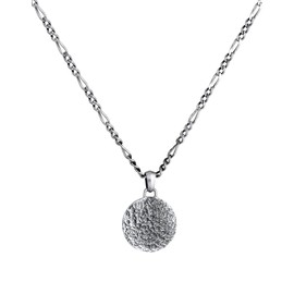 Kuzzoi Men's Necklace with Coin Disc Pendant (25 mm) in 925 Sterling Silver Oxidised Chain for Men in Vintage Style Men's Necklace 925 Silver with Coin Hammered Length 60 cm, Sterling Silver
