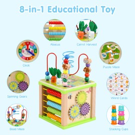 DIPALENT Wooden Activity Cube,Montessori Toys Gift Set for 12+ Months Boys & Girls,Educational Learning Toys for Toddlers Age 1+,First Birthday Gift for Baby
