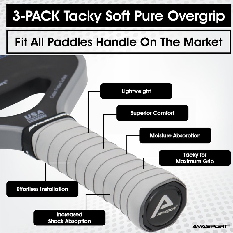 AMA Sport Pickleball Paddle Overgrip Tape - 3 Pack- Tacky
