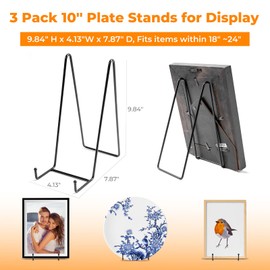 Bilillo 10 Inch Large Plate Stand for Display - Metal Plate Holder + Picture Frame Stand + Small Easels for Decorative Plates, Platters, Books, Photos, and Art (3 Pack)