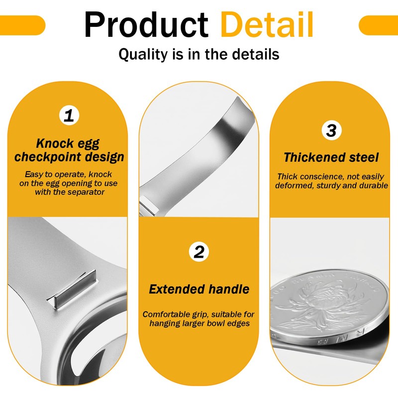 Premium Stainless Steel Egg Separator, Food-Grade Yolk White Filter, Durable