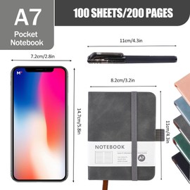 5pcs Pocket Notebook A7, Small Mini Notepad with Pens, Small Notebooks Pocket Size, Portable Leather Field Notes Journal Diary Lined Notebook with Elastic Band for School Office (200 Pages)