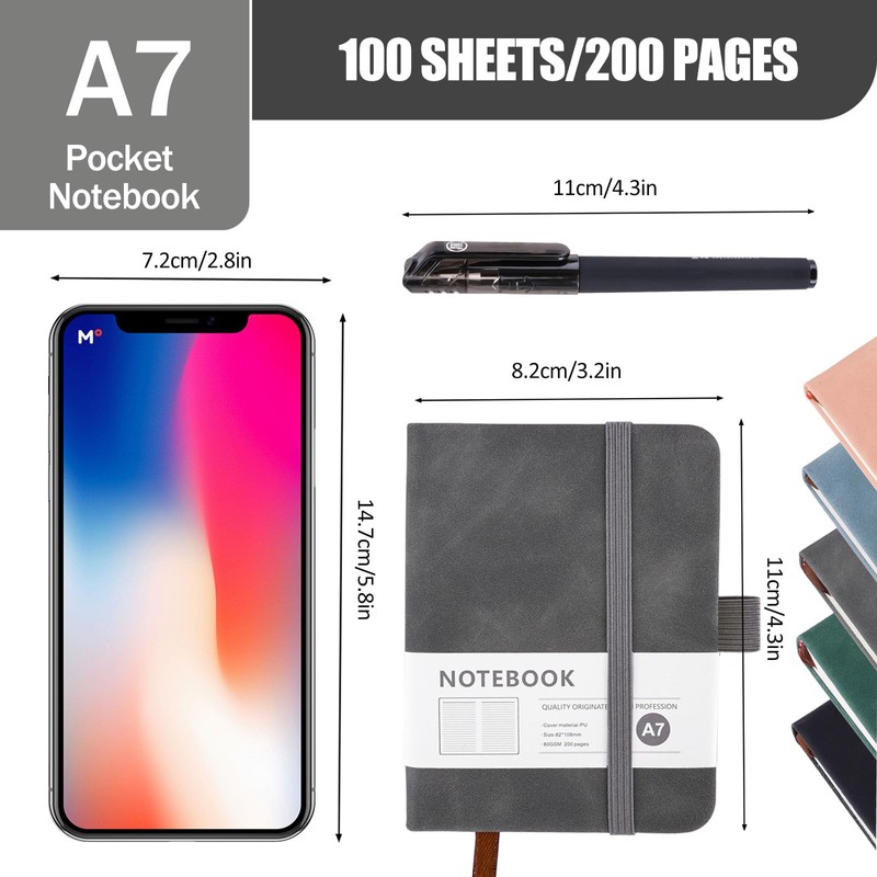 5pcs Pocket Notebook A7, Small Mini Notepad with Pens, Small