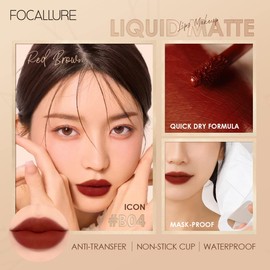 FOCALLURE Velvet Lip Lacquer Lightweight Matte Liquid Lipstick, Soft Matte Lip Cream, Lip Glaze, Long Lasting No Fading Non-stick Cup Lip Gloss