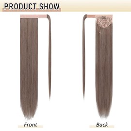Sofeiyan Long Straight Ponytail Extension 28 inch Wrap Around Ponytail Synthetic Hair Extensions Clip in Ponytail Hairpiece for Women, Light Brown/Ash Blonde and Pale Natural Gold-Blonde Blend