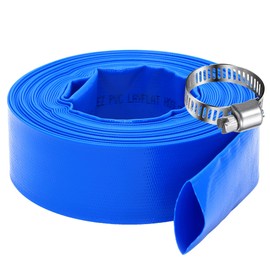 DAVCO 2.5" x 25 ft Pool Backwash Hose, Heavy Duty Reinforced Blue PVC Lay Flat Water Discharge Pump Hoses For Swimming Drain Pools and Clean Filters,with 1 Clamp