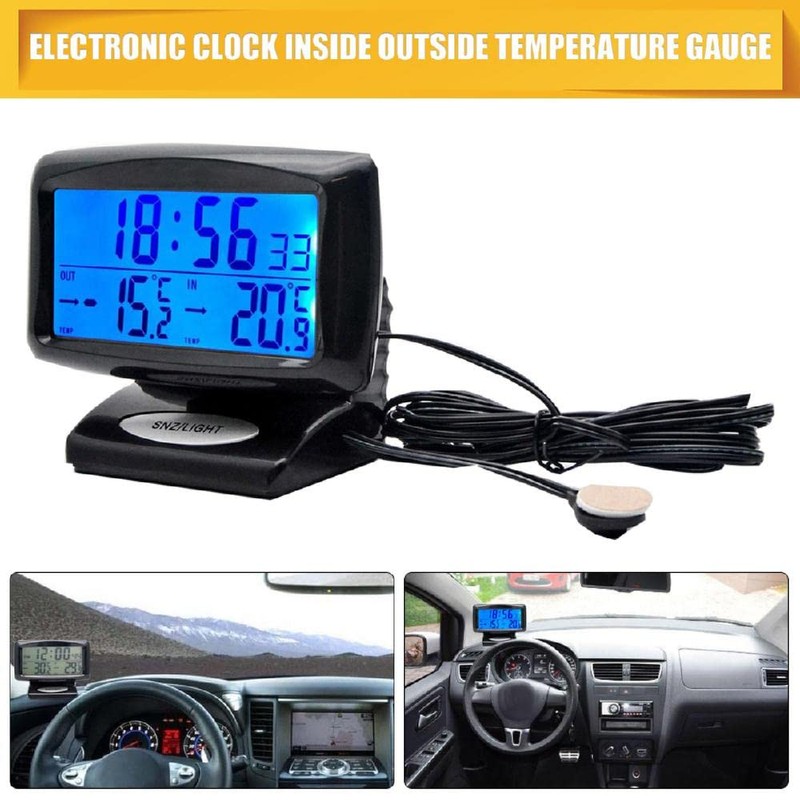 Car Temperature Measurement Thermometer Indoor Outdoor Electronic Clock LCD Backlight