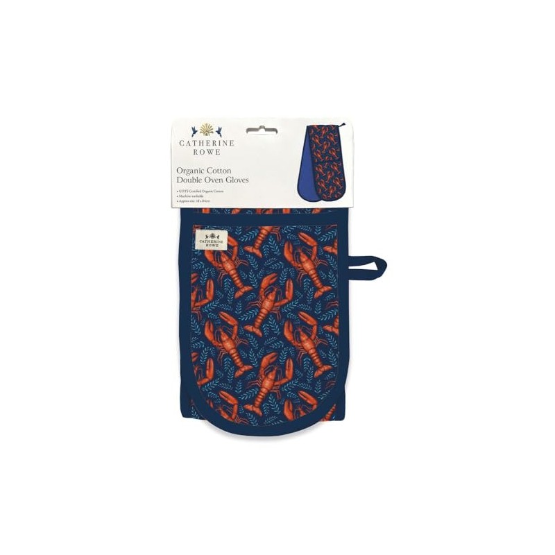 Double Oven Gloves - Organic Cotton - Artistic Lobster Design