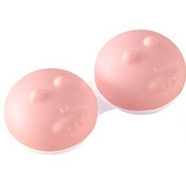 Kontaktlinsenbehälter im tierischen Design, niedlicher blauer Elefant, süsses rosa Schwein, witziges graues Nilpferd / Q-Case (rosa Schweinchen "Piggy")