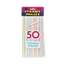 Unique Plastic Flexible Straws 50ct Multicolor Drinking straws