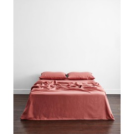 Bed Threads - Linen Flat Sheet - 100% French Flax Linen - 170 GSM - Luxury & Eco-Friendly - Breathable, Durable & Ultra-Soft - Single Flat Top Sheet Only - Machine Washable - Twin/Twin XL - Pink Clay