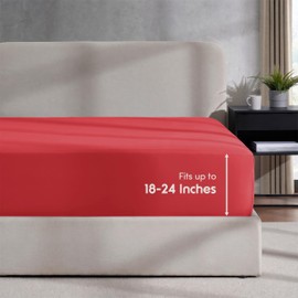 Nestl Red Twin XL Fitted Sheet Only, Extra Deep Pocket Fitted Bed Sheet, 1800 Microfiber XL Twin Fitted Sheet, Ultra Soft Fitted Sheet Twin XL Fits up to 24 Inch Mattress