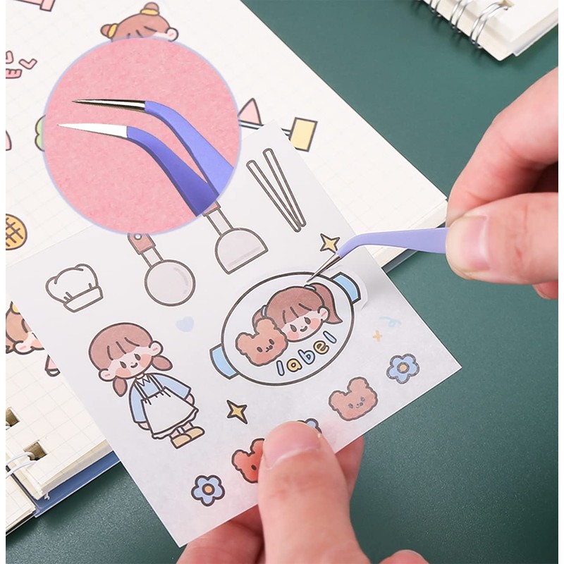 2 Pieces Sticker Tweezers, Cute Craft Tweezers for Stickers, Scrapbooking,