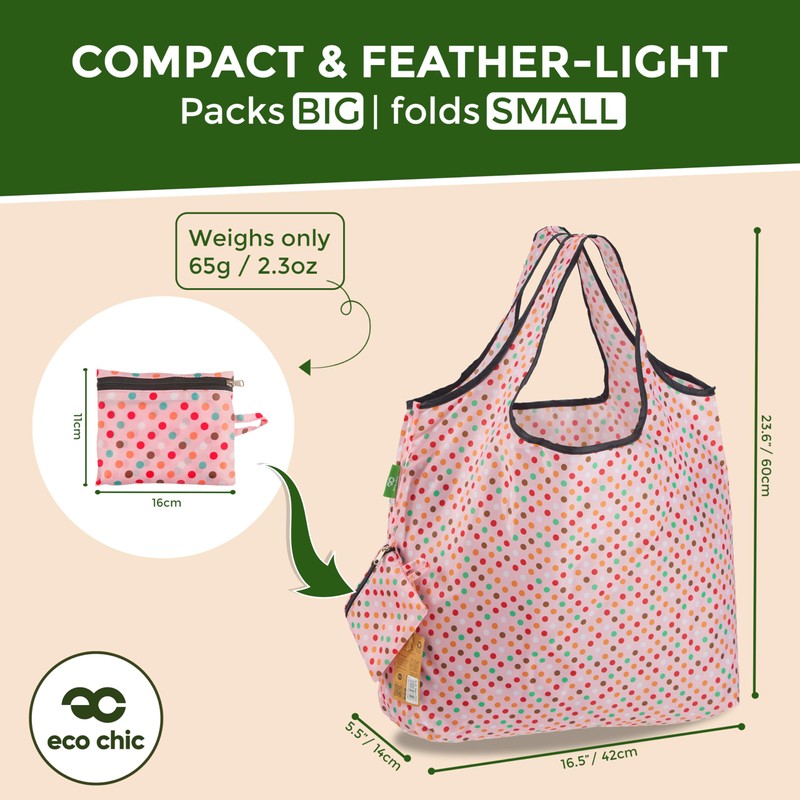 ECO CHIC Foldable Reusable Large Recycled Grocery Bags Lightweight Shopping