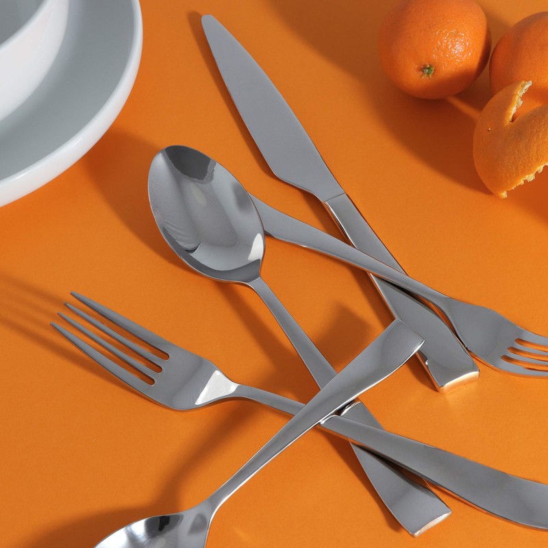 Gourmet Settings 20-Piece Silverware Strand Collection. Polished Stainless Steel Flatware