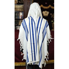 TALITANIA Traditional pure wool Tallit prayer shawl tallis gadol (Size 70 (L) 80 X 60 inches, Blue and gold Stripes)