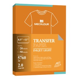MECOLOUR Iron On Heat Transfer Paper for Light Fabric 8.5x11 for T-Shirt Totes Bags for Any Inkjet Printer 20 Sheets, Long Lasting Printing Transfer Paper for Heat Press