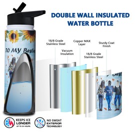 Bestie Insulated Water Bottle – 24 oz Stainless Steel Water Bottle with Straw and Cleaning Brush, Perfect Birthday, Anniversary, Retirement Gifts for Women