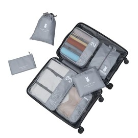 Caizqbry 7 Set Number Packing Cubes for Travel, Luggage Packing Organizers with Laundry Bag, Compression Storage Shoe Bag, Clothing Underwear Bag for Travel Essentials(Grey)