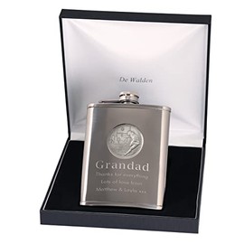 Grandad Xmas Engraved 6oz Stainless Steel Hip Flask with Pewter Rugby Feature in a Gift Box