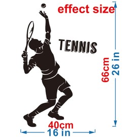 Tennis Player Silhouette Wall Sticker - Tennis Sports Decal for Walls - Ideal for Sports Hall Decoration Effect Size 26"x16" inch (Black-JZY150-Tennis)