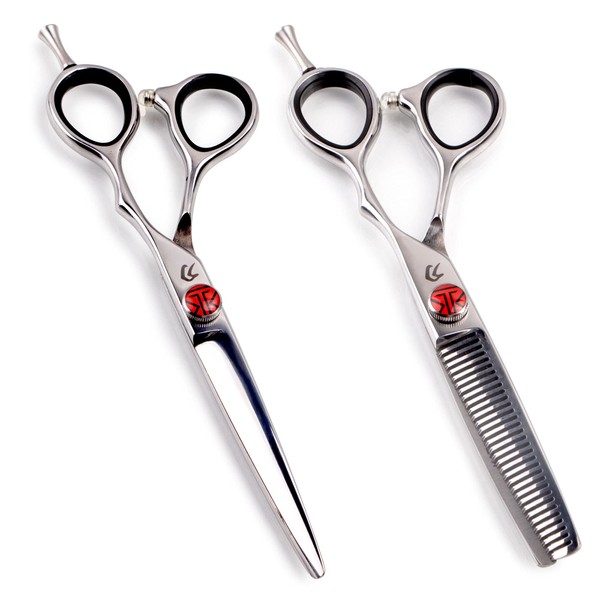 Katana Classic Professional 6.5" Shear Set by Tokko Shears, Premium 440C Japanese Steel Regular and Thinning Scissors for Barbers and Salon Professionals