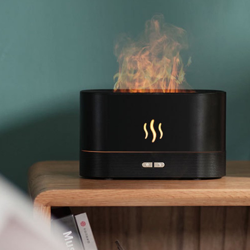 Flame Aroma Humidifier Ultrasound Colorful LED Ambient Lighting 180ml Portable