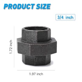 3/4" Cast Iron Union, Home TZH 10 Pack 3/4" Industrial Malleable Female Pipe Fitting Union for Industrial Vintage Style DIY Project/Furniture/Shelving Decoration (10, 3/4")