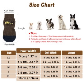 PETLOFT Anti-Slip Dog Socks, 4pcs Indoor Non-Skid Dog Socks with Adjustable Detachable Fastener Strap for Small Medium Dogs Cats Puppies Older Pets (Brown Paw, XL)